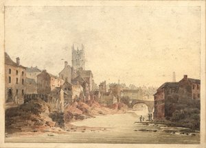 Blick auf den Fluss Irwell, Manchester, ca. 1820-30 von English School