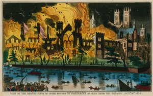 Ansicht der Zerstörung beider Parlamentshäuser vom Thames aus gesehen, 16. Oktober 1834