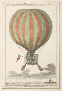 Vincent Lunardi in der Luft nach seinem Aufstieg von Moorfields, September 1784