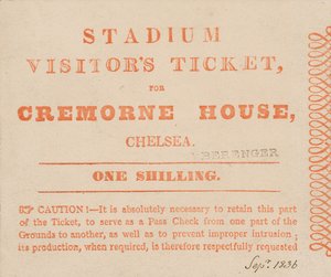 Besucherticket für das Stadion, Cremorne House, London, September 1836