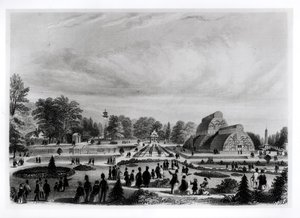 Besucher betrachten das Palmenhaus im Kew Palace, ca. 1860er Jahre