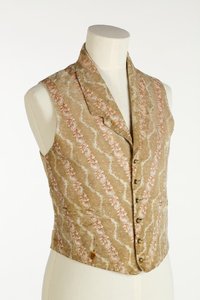 Weste in Creme, Beige und Orange mit gewebtem Samt und Brokat, ca. 1850