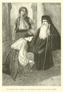 Walachischer Popa, Priester der griechischen Kirche, und Bäuerinnen