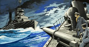Kriegsschiffe kämpfen auf See von English School