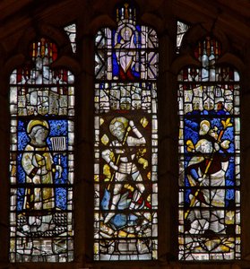 Westfenster mit Darstellung von St. Christophorus, St. Georg, St. Laurentius