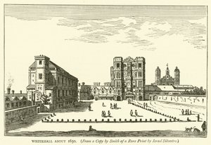 Whitehall um 1650, aus einer Kopie von Smith nach einem seltenen Druck von Israel Silvestre