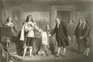 William Penn erhält die Charta von Pennsylvania von Karl II. von English School
