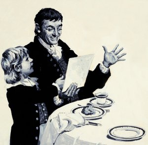 William Turner zeigt seinem erfreuten Vater eine Zeichnung eines Löwen von English School