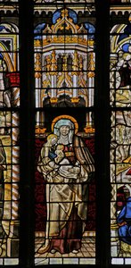 Fenster Ew, Darstellung der Heiligen Anna, der Jungfrau Maria und des Christuskindes von English School