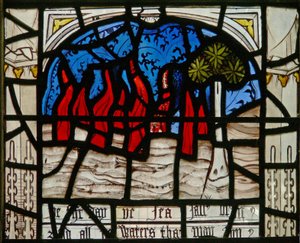 Die letzten fünfzehn Tage der Welt (das Pryke of Conscience Fenster): Das Meer fängt Feuer von English School