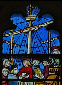Fenster SaEw, Szene aus einer Legende des Heiligen Nikolaus: Die Getreideschiffe entladen in Myra