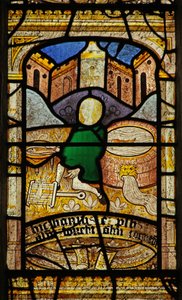 Fenster n5 mit St. Neots Diener, der ihm 2 Fische aus dem Brunnen bringt von English School