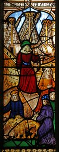 Fenster Nr. 2 zeigt die Geschichte der Arche Noah: Beladung