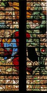 Fenster w16, Darstellung von Jona, der vom Wal befreit wird