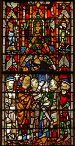 Fenster w26 mit St. Nikolaus, der beim Kaiser bittet