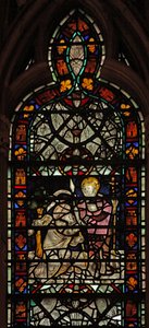 Fenster w58 mit dem ungläubigen hl. Thomas; Grisaille und Rand von English School