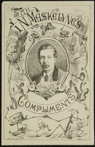 Mit den Komplimenten von J. N. Maskelyne, ca. 1875 (Gravur)