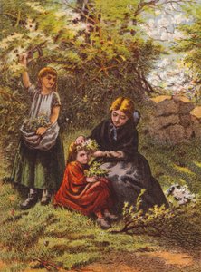 Frau schmückt das Haar eines Mädchens mit Blumen von English School