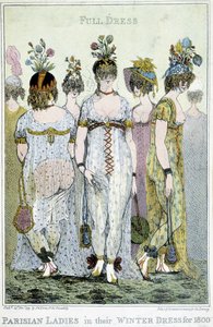 Wunderbar: Pariser Frauen in ihren Winterkleidern für 1800, englische Karikatur. von English School