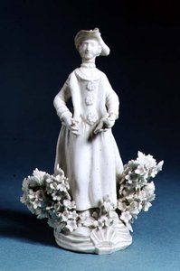 Worcester-Figur eines Jagdbegleiters, unbemalt, spätes 18. Jahrhundert