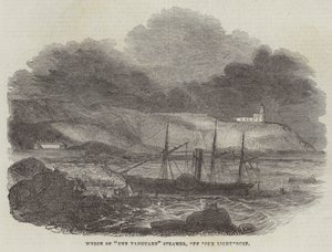 Wrack des Dampfers "The Vanguard" vor dem Leuchtturm von Cork von English School