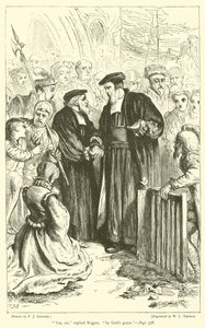 "Ja, Sir," antwortete Rogers, "durch Gottes Gnade" (Gravur) von English School