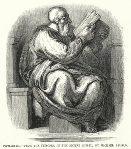 Sacharja, aus den Fresken in der Sixtinischen Kapelle, von Michelangelo (Gravur)