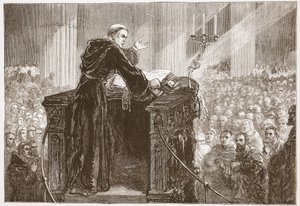Zwingli predigt im Zürcher Münster, Illustration aus Die Geschichte des Protestantismus von James Aitken Wylie, veröffentlicht 1878 von English School