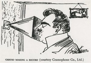Caruso macht seine erste Grammophonaufnahme, 1902 (Zeichnung) von Enrico Caruso