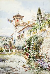 Ein andalusisches Haus und Garten im Sommer
