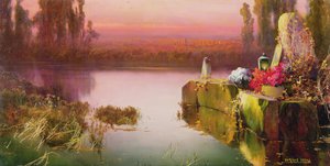 Überflutete Ruinen bei Sonnenuntergang, ca. 1898