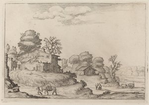 Ländliche Landschaft mit Bauern und Pferden
