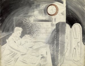 Die Kabine (oder das Quadrat) der leitenden Offiziere eines U-Bootes. Bleistiftserie von Eric Ravilious (1903-1942), an Bord eines U-Bootes während des Zweiten Weltkriegs (1939-1945) von Eric Ravilious