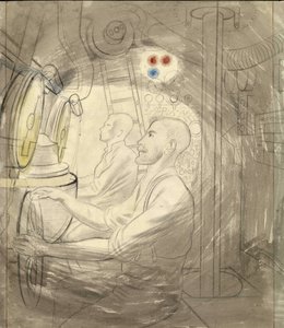 Der Tauchkontrollraum eines U-Bootes. Bleistiftserie von Eric Ravilious (1903-1942), eingeschifft auf einem U-Boot während des Zweiten Weltkriegs (1939-1945)