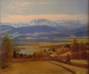 Bauer beim Pflügen im Engadin