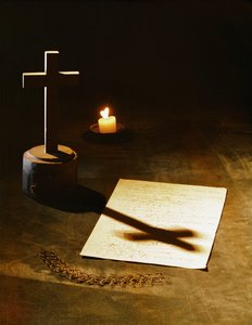 Blaise Pascals silberner Bußgürtel, sein Steinkreuz und das Manuskript von "Le Memorial"
