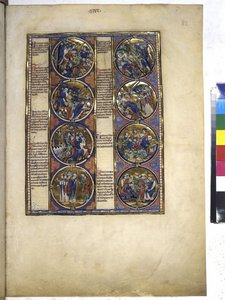Vollseite: Acht Medaillons mit Miniaturen und begleitendem Text, um 1225-1250 von Erich Lessing
