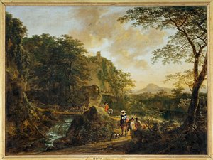 Landschaft mit Reisenden von Erich Lessing