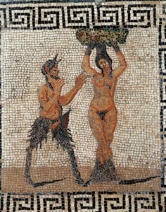 Satyr und Nymphe. Mosaik aus Pompeji, Italien von Erich Lessing
