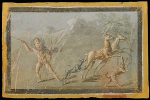 Jagdszene, Herculaneum, Haus der Hirsche, um 60-80 n. Chr., Wandmalerei