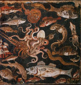 Unterwasserfauna. Mosaik aus Pompeji, Italien