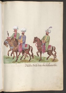 Der Hof eines Paschas und Sultans: zwei Kammerherren zu Pferd, einer mit einem Falken von Erich Lessing