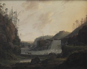 Flusslandschaft mit einem Wasserfall bei Bogstad in Norwegen
