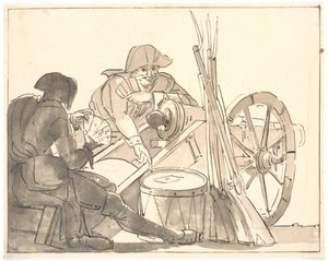Zwei Soldaten spielen Karten bei einer Kanone von Erik Pauelsen