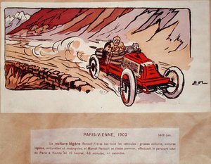 Marcel Renault (1872-1903) in seinem Renault Frères im Paris-Wien-Rennen 1902, ca. 1910