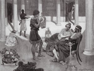 Das Innere eines griechischen Hauses, IV. Jahrhundert v. Chr. von Ernest (after) Prater