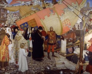 Die Abreise von John und Sebastian Cabot auf ihrer ersten Entdeckungsreise von Ernest Board