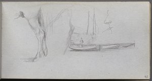 Skizzenbuch, Seite 43: Studien: Pferdebein, Figur in einem Boot und Profil von Jean Louis Ernest Meissonier