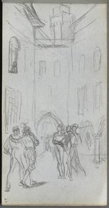 Skizzenbuch, Seite 63: Figuren in einem Hof