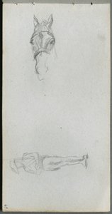 Skizzenbuch: Studie einer Hand, eines Pferdes und einer Figur